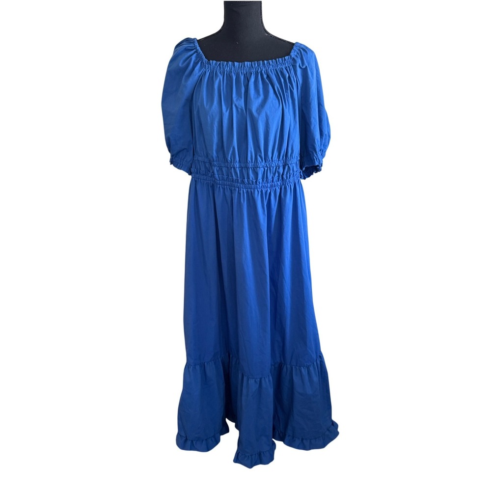 Indigo Rose Blue Womens Coquette Milkmaid Dress Size 2X Cottagecore Boho Coastal